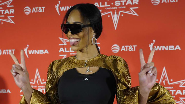 Jul 8, 2022; Chicago, IL, USA; WNBA All Star player Isabelle Harrison walks the Orange Carpet at RPM Seafood Jul 8, 2022; Chicago, IL, USA; WNBA All Star player Isabelle Harrison walks the Orange Carpet at RPM Seafood