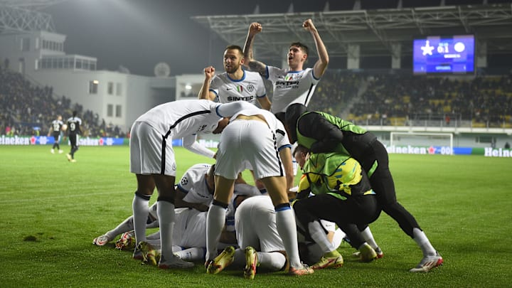 L'esultanza dell'Inter dopo l'1-0 allo Sheriff 