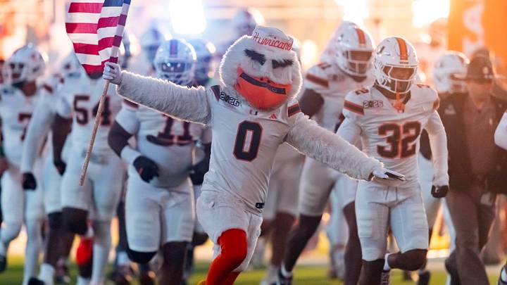 Jan 19, 2026; Miami Gardens, FL, USA; Miami Hurricanes mascot Sebastian the Ibis during the College Football Playoff National Championship game at Hard Rock Stadium. Mandatory Credit: Mark J. Rebilas-Imagn Images