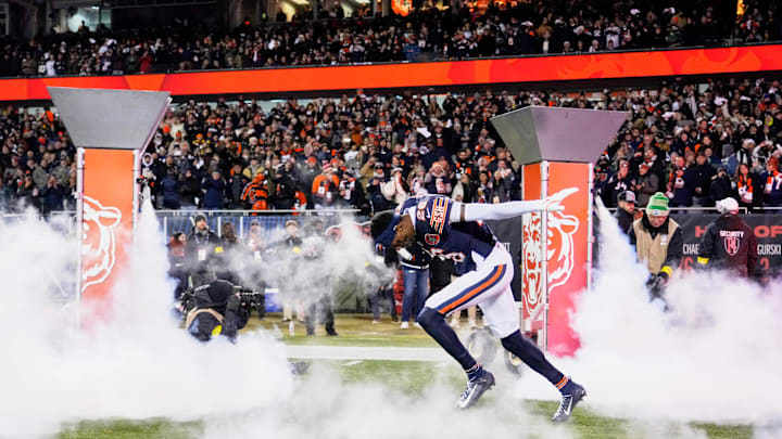 Nahshon Wright during player introductions at Soldier Field before Saturday's game.