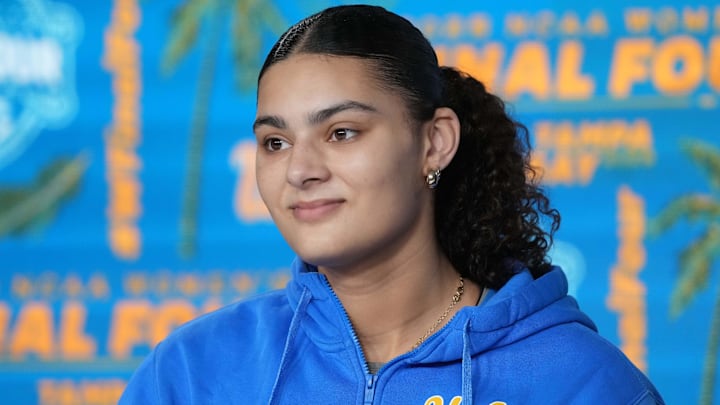 UCLA Bruins center Lauren Betts (51) at press conference at the Amalie Arena.