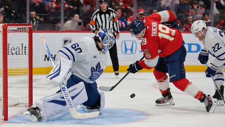 Feb 26, 2026; Sunrise, Florida, USA; Florida Panthers left wing Matthew Tkachuk (19) shoots the puck against Toronto Maple Leafs goaltender Joseph Woll (60) during the third period at Amerant Bank Arena. Mandatory Credit: Sam Navarro-Imagn Images Feb 26, 2026; Sunrise, Florida, USA; Florida Panthers left wing Matthew Tkachuk (19) shoots the puck against Toronto Maple Leafs goaltender Joseph Woll (60) during the third period at Amerant Bank Arena. Mandatory Credit: Sam Navarro-Imagn Images