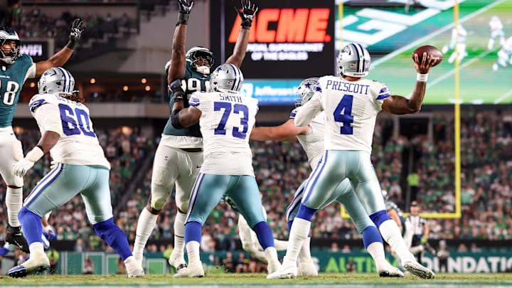 Dallas Cowboys quarterback Dak Prescott passes the ball against the Philadelphia Eagles. Dallas Cowboys quarterback Dak Prescott passes the ball against the Philadelphia Eagles.