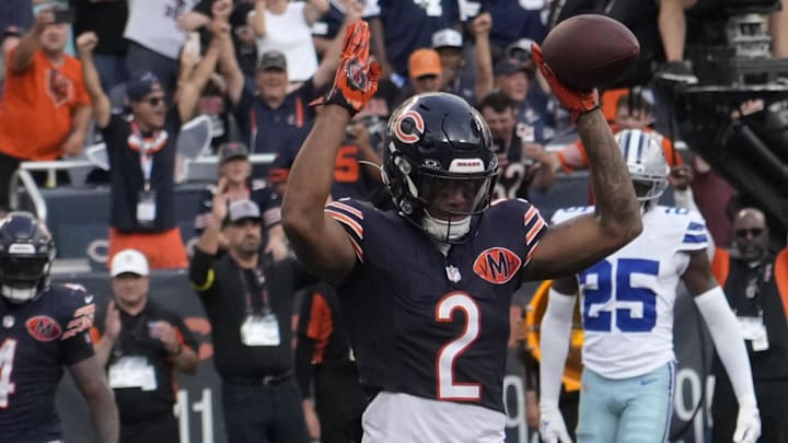 Bears receiver DJ Moore (2) celebrates his touchdown against the Cowboys in Week 3. Bears receiver DJ Moore (2) celebrates his touchdown against the Cowboys in Week 3.