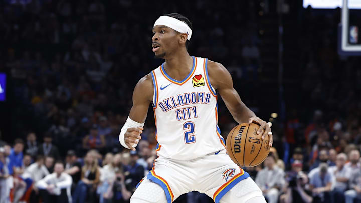 Apr 12, 2024; Oklahoma City, Oklahoma, USA; Oklahoma City Thunder guard Shai Gilgeous-Alexander (2)