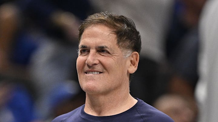 Apr 11, 2025; Dallas, Texas, USA; Dallas Mavericks minority owner Mark Cuban looks on during the second half against the Toronto Raptors at the American Airlines Center. Mandatory Credit: Jerome Miron-Imagn Images Apr 11, 2025; Dallas, Texas, USA; Dallas Mavericks minority owner Mark Cuban looks on during the second half against the Toronto Raptors at the American Airlines Center. Mandatory Credit: Jerome Miron-Imagn Images