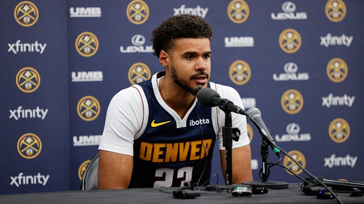 Sep 29, 2025; Denver, CO, USA; Denver Nuggets player Cam Johnson (23) address the media during media day at Ball Arena. Mandatory Credit: Isaiah J. Downing-Imagn Images Sep 29, 2025; Denver, CO, USA; Denver Nuggets player Cam Johnson (23) address the media during media day at Ball Arena. Mandatory Credit: Isaiah J. Downing-Imagn Images
