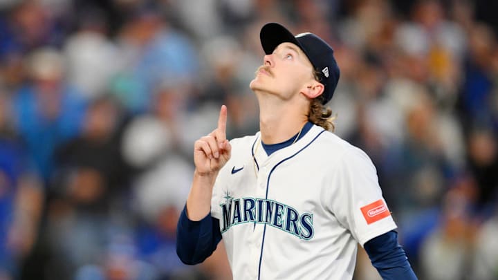 Oct 17, 2025; Seattle, Washington, USA; Seattle Mariners pitcher Bryce Miller (50) reacts after being pulled from the game against the Toronto Blue Jays during the fifth inning during game five of the ALCS round for the 2025 MLB playoffs at T-Mobile Park. Mandatory Credit: Steven Bisig-Imagn Images Oct 17, 2025; Seattle, Washington, USA; Seattle Mariners pitcher Bryce Miller (50) reacts after being pulled from the game against the Toronto Blue Jays during the fifth inning during game five of the ALCS round for the 2025 MLB playoffs at T-Mobile Park. Mandatory Credit: Steven Bisig-Imagn Images