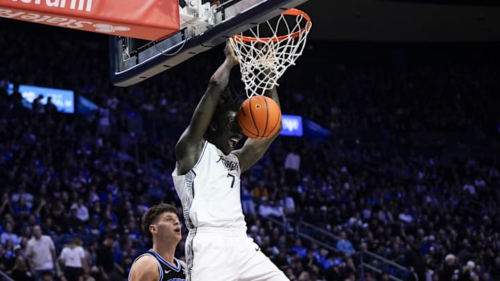 Feb 24, 2026; Provo, Utah, USA; UCF Knights center John Bol (7) dunks during the second half against the BYU Cougars at Marriott Center. Mandatory Credit: Aaron Baker-Imagn Images Feb 24, 2026; Provo, Utah, USA; UCF Knights center John Bol (7) dunks during the second half against the BYU Cougars at Marriott Center. Mandatory Credit: Aaron Baker-Imagn Images