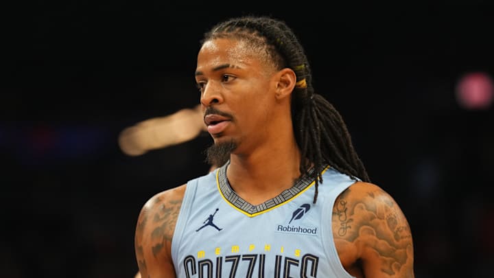 Feb 11, 2025; Phoenix, Arizona, USA; Memphis Grizzlies guard Ja Morant (12) looks on against the Phoenix Suns during the first half at Footprint Center. Mandatory Credit: Joe Camporeale-Imagn Images Feb 11, 2025; Phoenix, Arizona, USA; Memphis Grizzlies guard Ja Morant (12) looks on against the Phoenix Suns during the first half at Footprint Center. Mandatory Credit: Joe Camporeale-Imagn Images