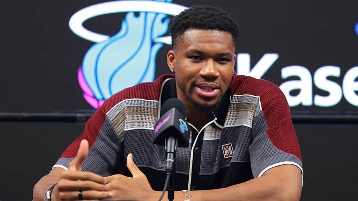 Jul 16, 2026; Miami, FL, USA; Miami Heat forward Giannis Antetokounmpo (7) speaks to reporters during his introductory press conference at Kaseya Center. Mandatory Credit: Sam Navarro-Imagn Images Jul 16, 2026; Miami, FL, USA; Miami Heat forward Giannis Antetokounmpo (7) speaks to reporters during his introductory press conference at Kaseya Center. Mandatory Credit: Sam Navarro-Imagn Images