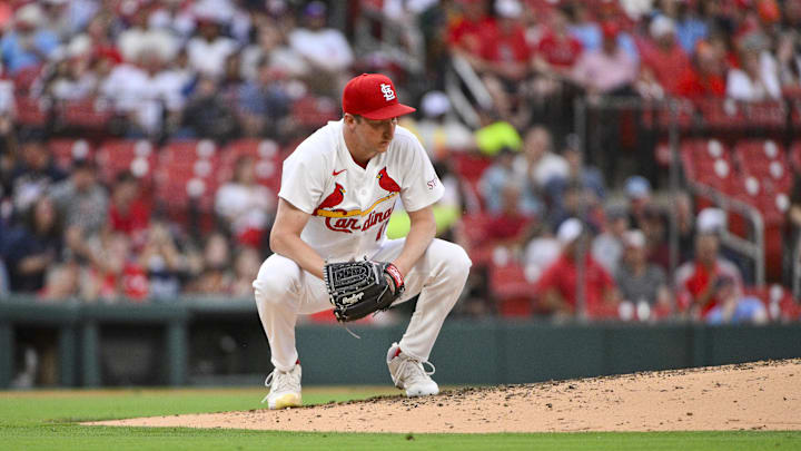 May 20, 2025; St. Louis, Missouri, USA; St. Louis Cardinals starting pitcher Erick Fedde (12) reacts after giving up a two run home run to Detroit Tigers designated hitter Riley Greene (not pictured) during the third inning at Busch Stadium. Mandatory Credit: Jeff Curry-Imagn Images May 20, 2025; St. Louis, Missouri, USA; St. Louis Cardinals starting pitcher Erick Fedde (12) reacts after giving up a two run home run to Detroit Tigers designated hitter Riley Greene (not pictured) during the third inning at Busch Stadium. Mandatory Credit: Jeff Curry-Imagn Images
