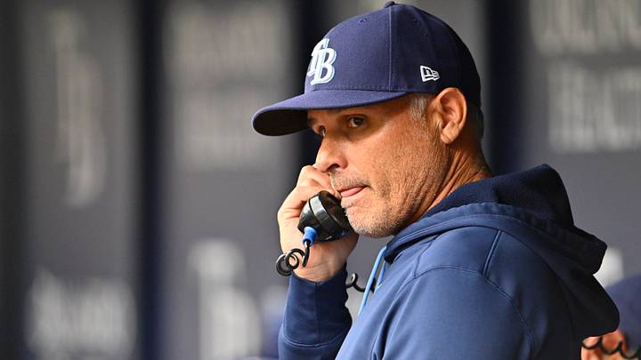 Jun 10, 2026; St. Petersburg, Florida, USA; Tampa Bay Rays manager Kevin Cash talks on the phone in the dugout during the eighth inning against Boston Red Sox at Tropicana Field. Mandatory Credit: Pablo Robles-Imagn Images Jun 10, 2026; St. Petersburg, Florida, USA; Tampa Bay Rays manager Kevin Cash talks on the phone in the dugout during the eighth inning against Boston Red Sox at Tropicana Field. Mandatory Credit: Pablo Robles-Imagn Images