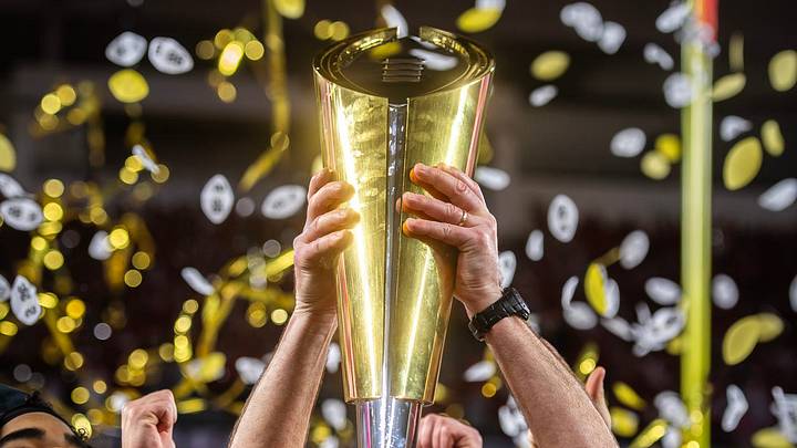 Indiana Head Coach Curt Cignett hoists the trophy after the College Football Playoff National Championship college football game at Hard Rock Stadium in Miami Gardens on Monday, Jan. 19, 2026. Indiana Head Coach Curt Cignett hoists the trophy after the College Football Playoff National Championship college football game at Hard Rock Stadium in Miami Gardens on Monday, Jan. 19, 2026.