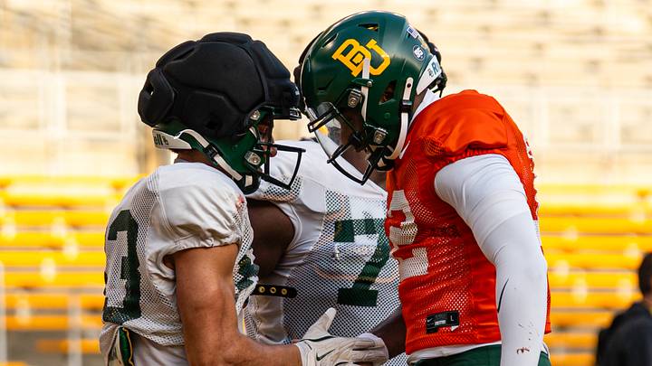 DJ Lagway and Jadon Porter celebrating a score in Spring Ball