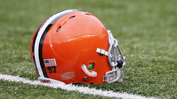 Nov 17, 2013; Cincinnati, OH, USA; Cleveland Browns helmet lays on the ground before the game against the Cincinnati Bengals at Paul Brown Stadium. Cincinnati won 41-20.  Mandatory Credit: Kevin Jairaj-Imagn Images