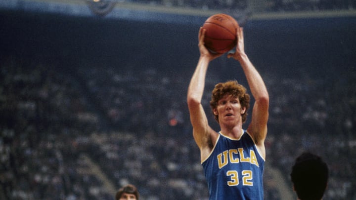March 26, 1973; St. Louis, MO, USA; FILE PHOTO; UCLA Bruins center (32) Bill Walton during the 1973 Final Four against Memphis UCLA defeated Memphis 87-66. Mandatory Credit: Malcolm Emmons-Imagn Images March 26, 1973; St. Louis, MO, USA; FILE PHOTO; UCLA Bruins center (32) Bill Walton during the 1973 Final Four against Memphis UCLA defeated Memphis 87-66. Mandatory Credit: Malcolm Emmons-Imagn Images