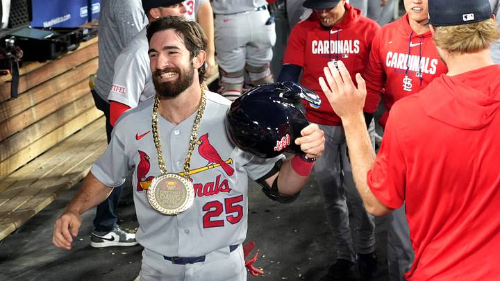 Sep 1, 2026; Los Angeles, California, USA; St. Louis Cardinals outfielder Thomas Saggese (25) celebrates after hitting a home run during the second inning against the Los Angeles Dodgers
at Dodger Stadium. Mandatory Credit: Kirby Lee-Imagn Images Sep 1, 2026; Los Angeles, California, USA; St. Louis Cardinals outfielder Thomas Saggese (25) celebrates after hitting a home run during the second inning against the Los Angeles Dodgers
at Dodger Stadium. Mandatory Credit: Kirby Lee-Imagn Images