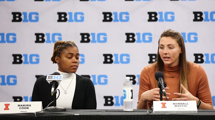 Oct 11, 2022; Minneapolis, Minnesota, US; Illinois Fighting Illini players Makira Cook and Kendall
