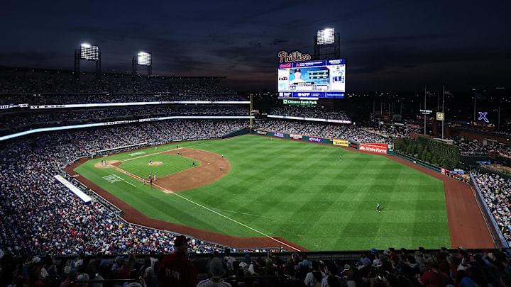 Apr 18, 2025; Philadelphia, Pennsylvania, USA; General view of Citizens Bank Park during a game between the Philadelphia Phillies and the Miami Marlins. 