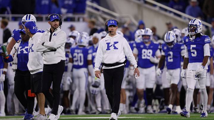 Oct 10, 2026; Lexington, Kentucky, USA;  Kentucky Wildcats head coach Will Stein walks off the field at the end of the first half against the LSU Tigers at Kroger Field.  Mandatory Credit: Jordan Prather-Imagn Images