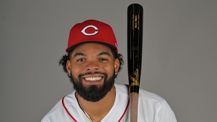 Feb 17, 2026; Goodyear, AZ, USA; Cincinnati Reds right fielder Rece Hinds (57) during media day in Goodyear, Arizona. Mandatory Credit: Jayne Kamin-Oncea-Imagn Images
