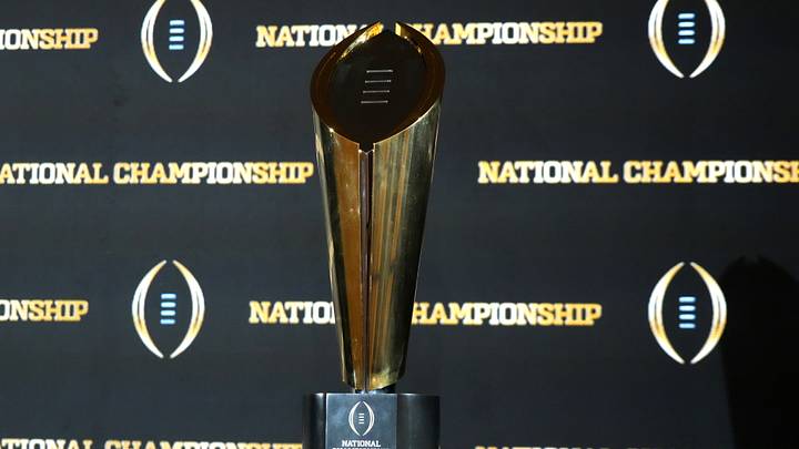 Jan 20, 2026; Miami, FL, USA; The College Football Playoff national champoin trophy at the CFP Champions press conference at Marriott Marquis Miami. Mandatory Credit: Kirby Lee-Imagn Images Jan 20, 2026; Miami, FL, USA; The College Football Playoff national champoin trophy at the CFP Champions press conference at Marriott Marquis Miami. Mandatory Credit: Kirby Lee-Imagn Images