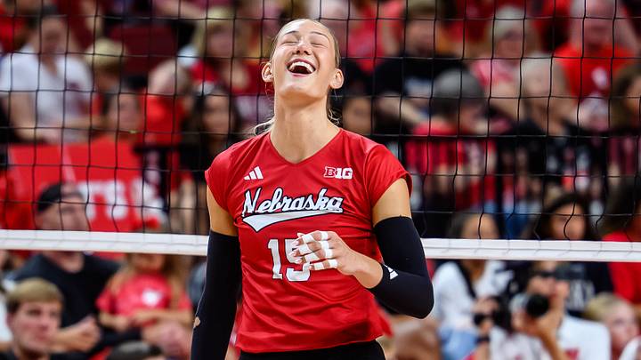 Andi Jackson smiles during the final set of the annual Red-White scrimmage. Andi Jackson smiles during the final set of the annual Red-White scrimmage.