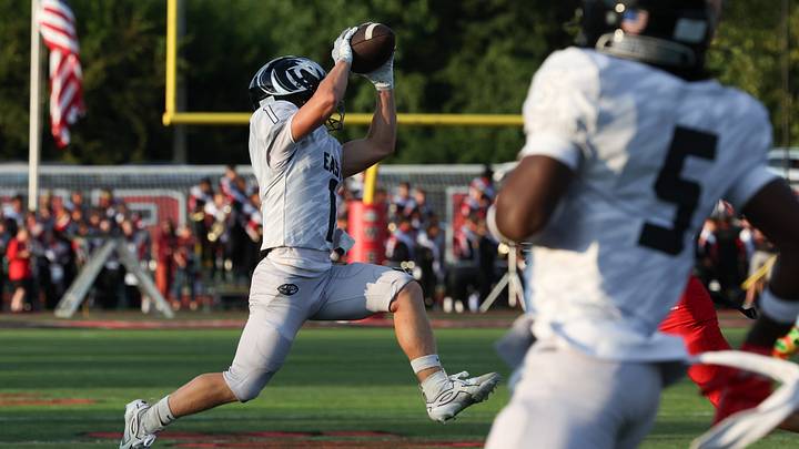 Lakota East receiver Braxton Thurman grabs a reception in a contest earlier this season. Thurman collected 11 catches for 127 yards and a TD against Mason last week. Lakota East receiver Braxton Thurman grabs a reception in a contest earlier this season. Thurman collected 11 catches for 127 yards and a TD against Mason last week.