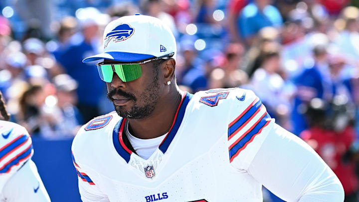 Aug 10, 2024; Orchard Park, New York, USA; Buffalo Bills linebacker Von Miller (40) leaves the field after a pre-season game against the Chicago Bears at Highmark Stadium. 