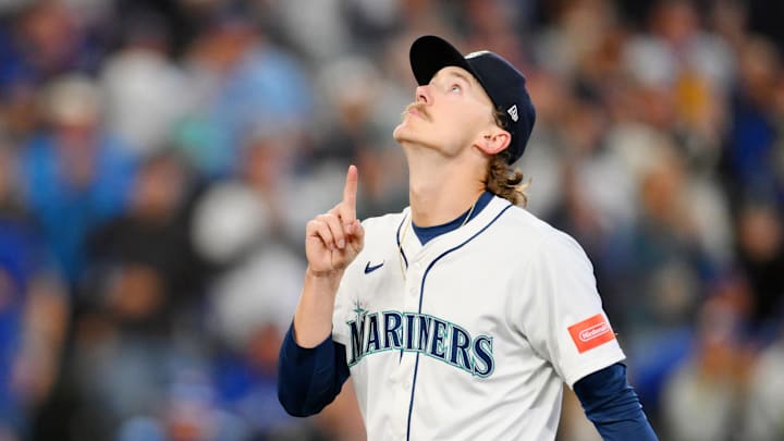 Oct 17, 2025; Seattle, Washington, USA; Seattle Mariners pitcher Bryce Miller (50) reacts after being pulled from the game against the Toronto Blue Jays during the fifth inning during game five of the ALCS round for the 2025 MLB playoffs at T-Mobile Park. Mandatory Credit: Steven Bisig-Imagn Images Oct 17, 2025; Seattle, Washington, USA; Seattle Mariners pitcher Bryce Miller (50) reacts after being pulled from the game against the Toronto Blue Jays during the fifth inning during game five of the ALCS round for the 2025 MLB playoffs at T-Mobile Park. Mandatory Credit: Steven Bisig-Imagn Images