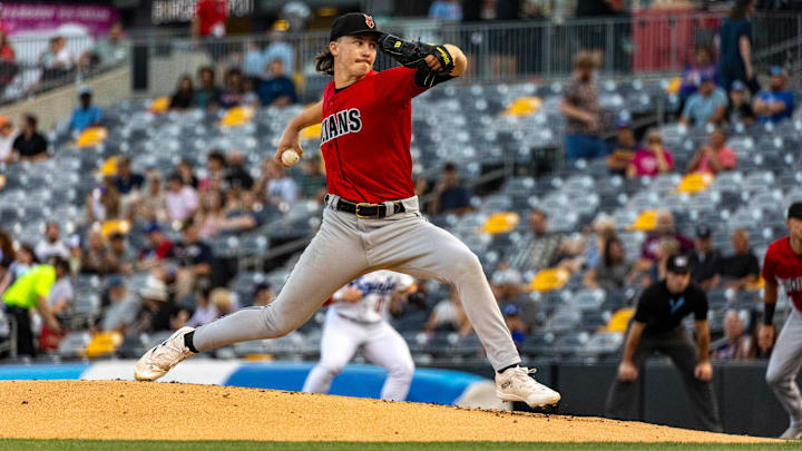 Indianapolis Indians pitcher and Pittsburgh Pirates top prospect Bubba Chandler delivers a pitch to an opposing batter.
