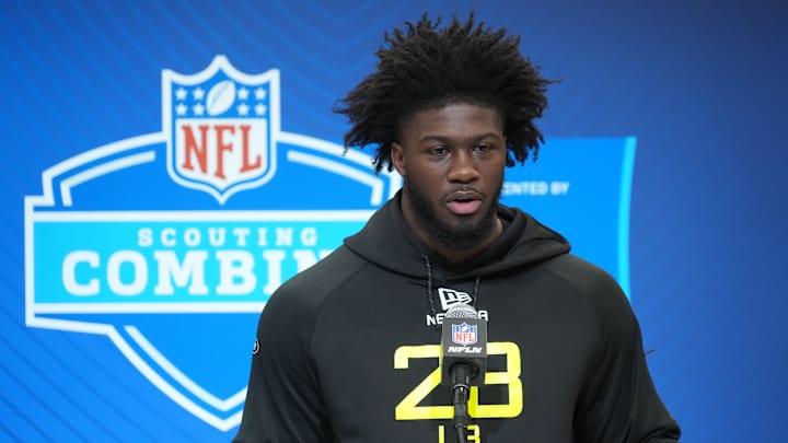 Georgia linebacker Jalon Walker (LB28) during the 2025 NFL Scouting Combine at the Indiana Convention Center.