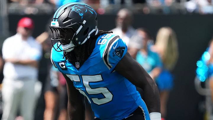Carolina Panthers linebacker Devin Lloyd (55) prepares for the snap in the first quarter against the Chicago Bears at Bank of America Stadium. Mandatory Credit: Jim Dedmon-Imagn Images Carolina Panthers linebacker Devin Lloyd (55) prepares for the snap in the first quarter against the Chicago Bears at Bank of America Stadium. Mandatory Credit: Jim Dedmon-Imagn Images