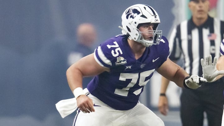 Kansas State Wildcats offensive lineman Sam Hecht (75) against the Rutgers Scarlet Knights 