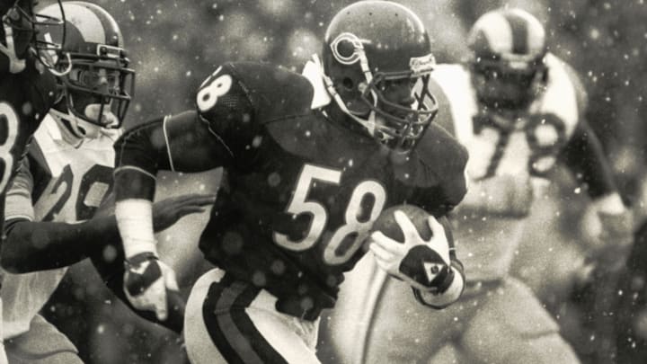 Wilber Marshall takes back a 52-yard touchdown in the 1985 season's NFC Championship Game at Soldier Field.