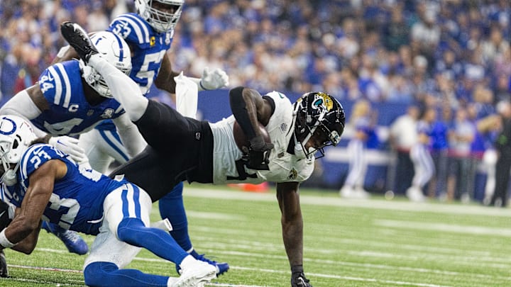 Sep 10, 2023; Indianapolis, Indiana, USA; Jacksonville Jaguars running back Tank Bigsby (4).