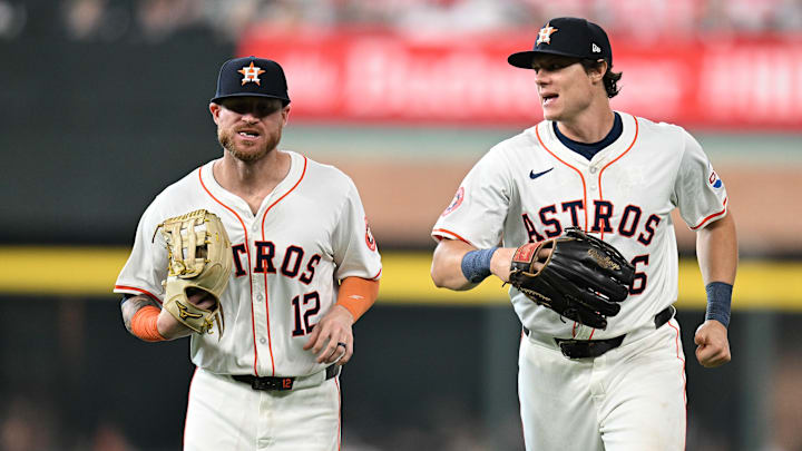 Houston Astros outfielders Ben Gamel, Jake Meyers