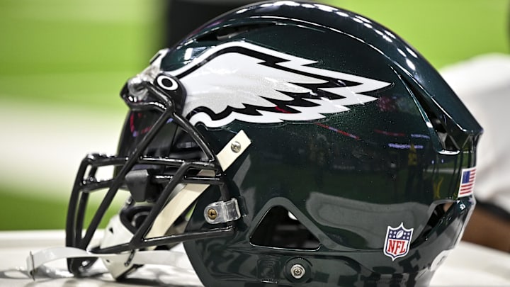 Nov 3, 2022; Houston, Texas, USA; Philadelphia Eagles helmet on the sideline during the first quarter against the Houston Texans at NRG Stadium. Mandatory Credit: Maria Lysaker-Imagn Images Nov 3, 2022; Houston, Texas, USA; Philadelphia Eagles helmet on the sideline during the first quarter against the Houston Texans at NRG Stadium. Mandatory Credit: Maria Lysaker-Imagn Images