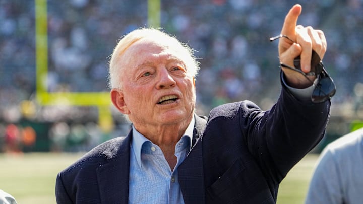 Dallas Cowboys Owner, President and GM Jerry Jones stands on the field prior to a game against the New York Jets. Dallas Cowboys Owner, President and GM Jerry Jones stands on the field prior to a game against the New York Jets.