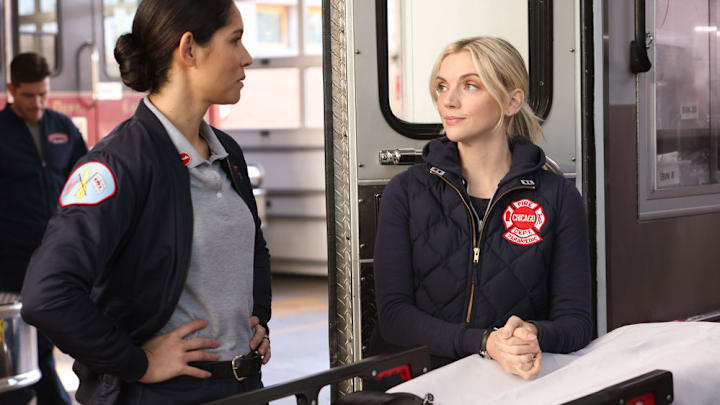 CHICAGO FIRE -- "Barely Gone" Episode 12001 -- Pictured: (l-r) Miranda Rae Mayo as Stella Kidd, Kara Killmer as Sylvie Brett -- (Photo by: Adrian S Burrows Sr/NBC)
