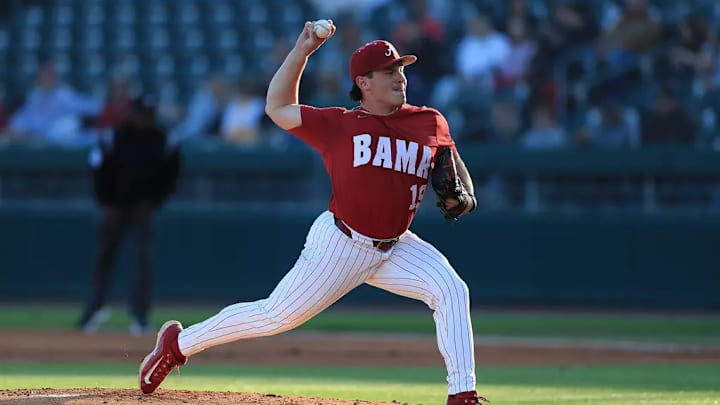 Alabama pitcher Aeden Finateri (19). Alabama pitcher Aeden Finateri (19).