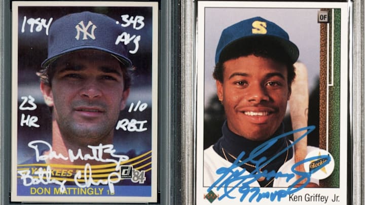 Special inscriptions like these add significant value and collector appeal to autographed cards. The Don Mattingly card on the left sold for $1,275 in March, while the Ken Griffey Jr. rookie card with the “1997 MVP” inscription sold for $8,500 in 2023. 