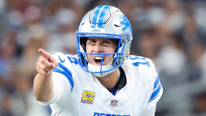 Jared Goff calls signals during Detroit's win at Dallas Jared Goff calls signals during Detroit's win at Dallas