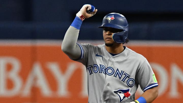 Sep 22, 2023; St. Petersburg, Florida, USA; Toronto Blue Jays second baseman Santiago Espinal (5)