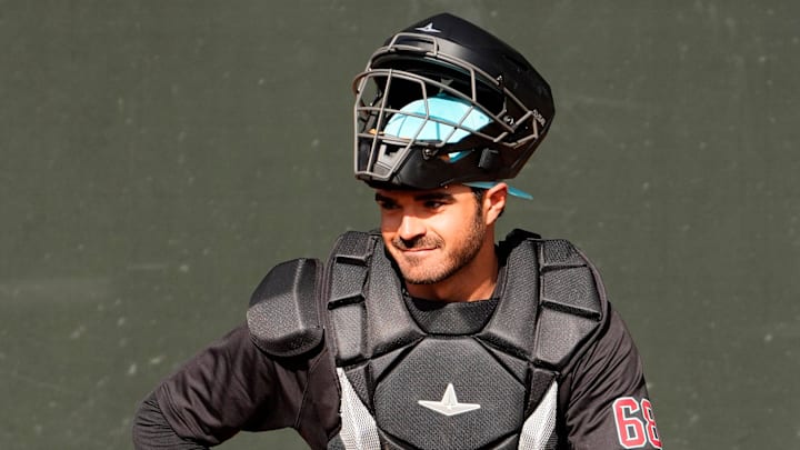 Arizona Diamondbacks catcher Aramis Garcia during spring training practice at Salt River Fields at Talking Stick in Scottsdale on Feb. 13, 2025.