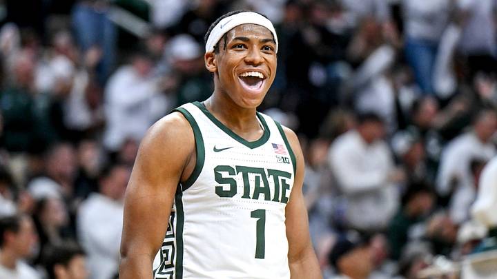 Michigan State's Jeremy Fears Jr. celebrates after a play against Arkansas during the first half on Saturday, Nov. 8, 2025, at the Breslin Center in East Lansing. Michigan State's Jeremy Fears Jr. celebrates after a play against Arkansas during the first half on Saturday, Nov. 8, 2025, at the Breslin Center in East Lansing.