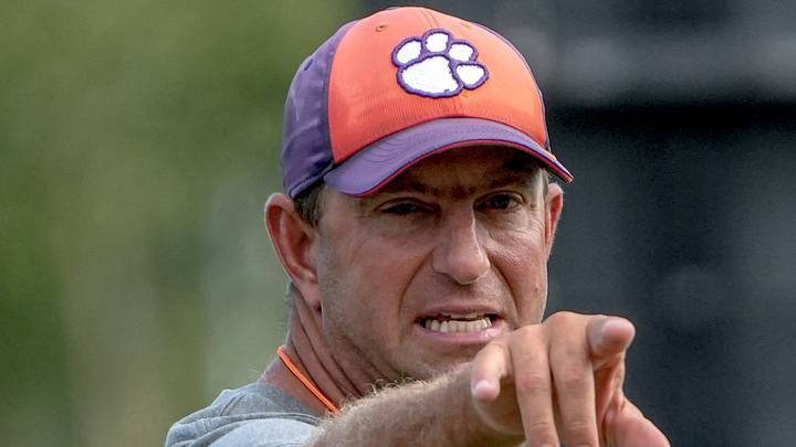 Clemson head coach Dabo Swinney communicates with players during practice in the at the Allen N. Reeves Sports Complex in Clemson, S.C. Friday, August 7, 2026. Clemson head coach Dabo Swinney communicates with players during practice in the at the Allen N. Reeves Sports Complex in Clemson, S.C. Friday, August 7, 2026.