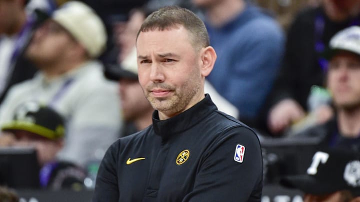 Mar 2, 2026; Salt Lake City, Utah, USA; Denver Nuggets head coach David Adelman watches his team play defense during the second half against the Utah Jazz at Delta Center. Mandatory Credit: Peter Creveling-Imagn Images