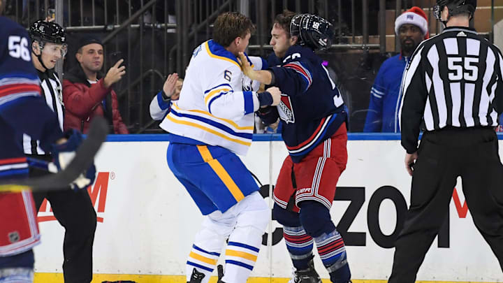 Dec 23, 2023; New York, New York, USA; New York Rangers left wing Will Cuylle (50) and Buffalo